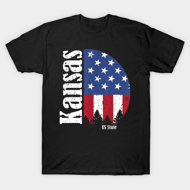 Vintage Retro Kansas American Flag 4th of July Patriotic T-Shirt by crowominousnigerian 